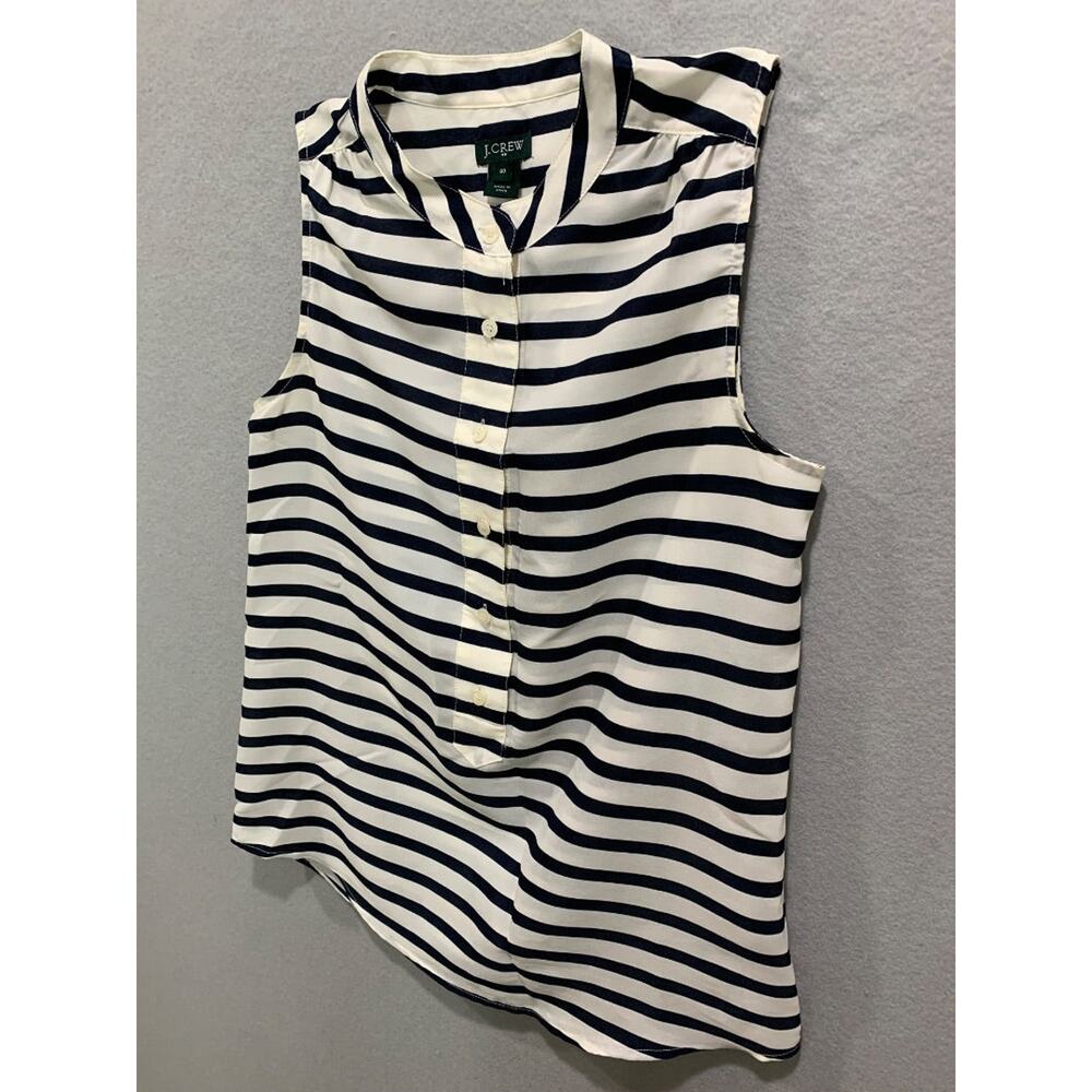 Size 00 J.Crew Womens Sleeveless Blouse Navy Blue White Stripe - Picture 2 of 8